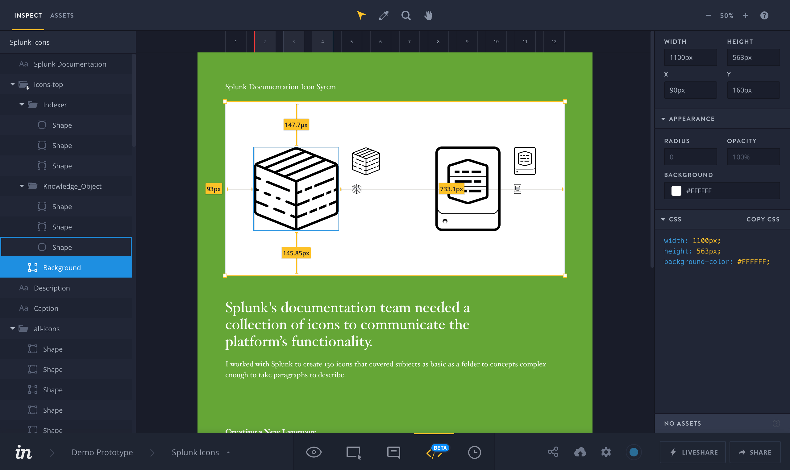 A screenshot of Inspect's measurement capabilities.